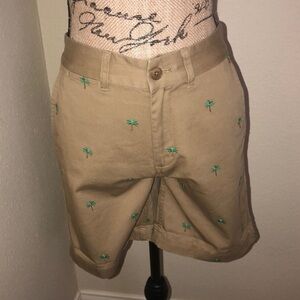 J. Crew Tan Chino Shorts with Green Palm Trees Size 00